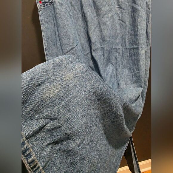 VINTAGE Women's Denim Chambray Maxi Dress Embroidered Floral Side Button 1X - Picture 7 of 9